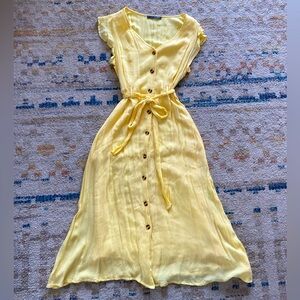 Suzy Shier Yellow Sun Dress Medium Button Up with Pockets Cottagecore